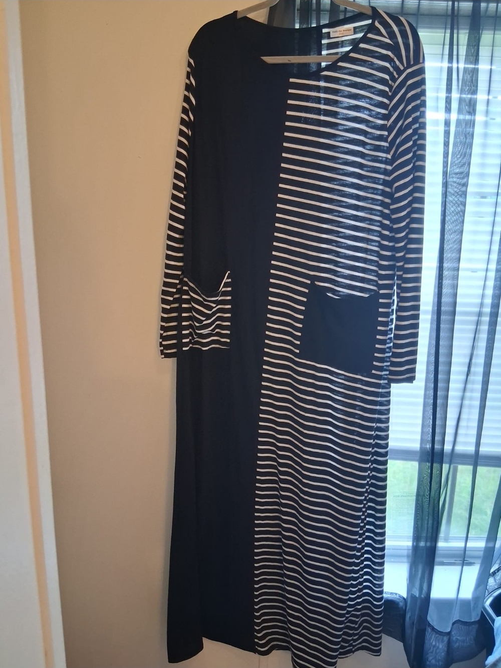 Black and White Striped Maxi Cardigan